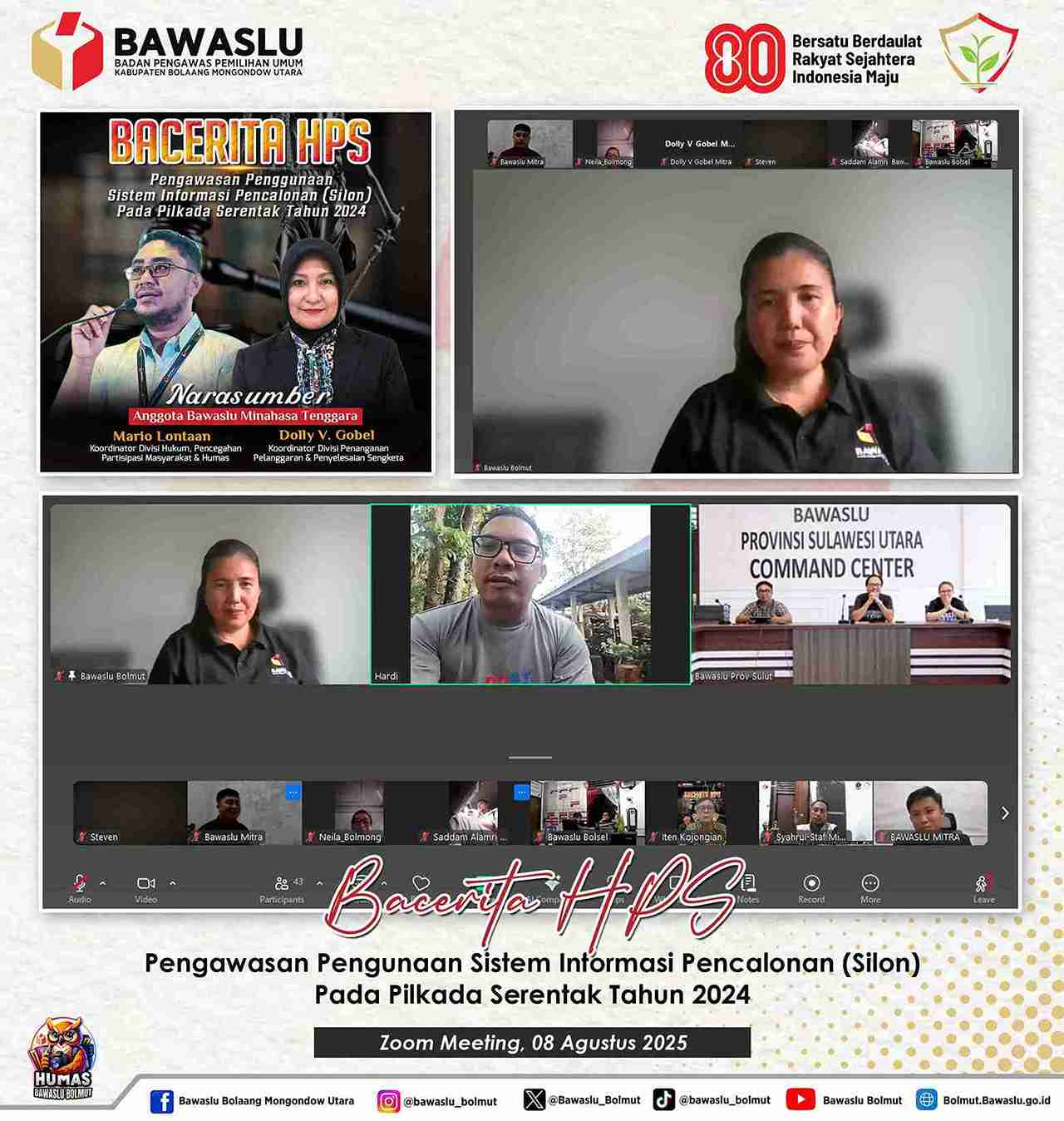 Anggota Bawaslu Bolmut hadir dalam kegiatan Zoom Meeting Bacerita HPS