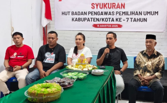 Sambutan Ketua Bawaslu Boltara Rizki Posangi, SH saat Syukuran HUT Bawaslu Kab/Kota Ke 7 Tahun
